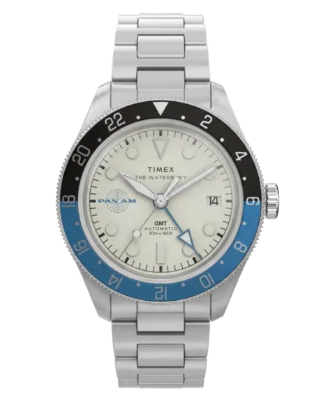 Pan Am x Timex Waterbury Automatic GMT 41.5mm Stainless Steel Bracelet Watch